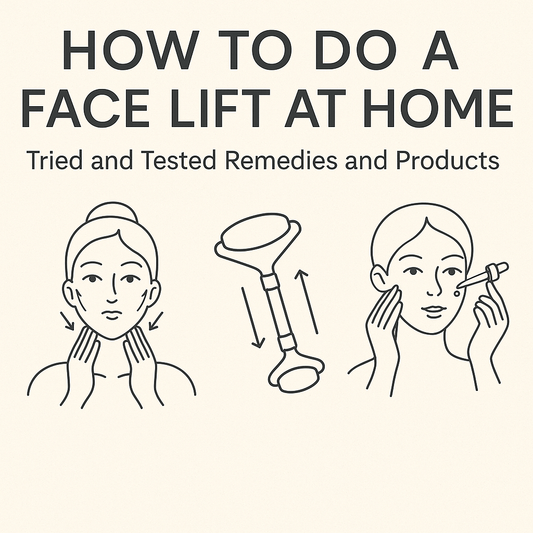 At-home face lift with natural remedies and anti-aging skincare tools for firmer skin