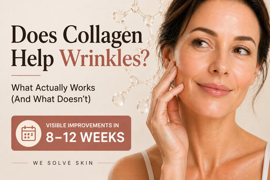 Does collagen help wrinkles infographic showing 8-12 week timeline for visible skin improvement