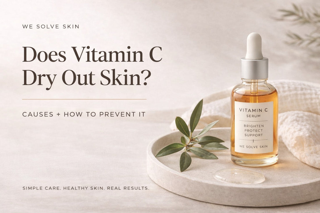 does vitamin c dry out skin guide showing vitamin c serum and skincare routine concept