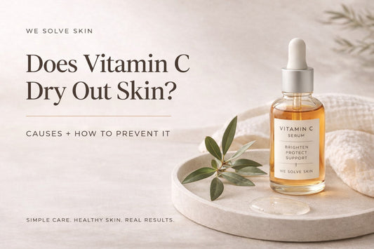does vitamin c dry out skin guide showing vitamin c serum and skincare routine concept