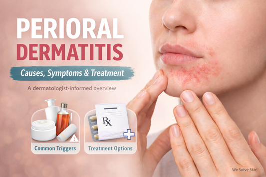 Perioral dermatitis showing redness and bumps around the mouth, with an overview of causes, symptoms, and treatment options.