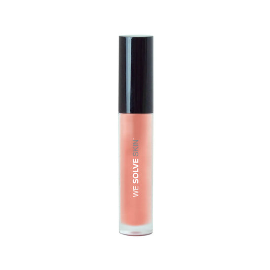 Hydrating coral lip gloss in clean beauty tube with high shine finish