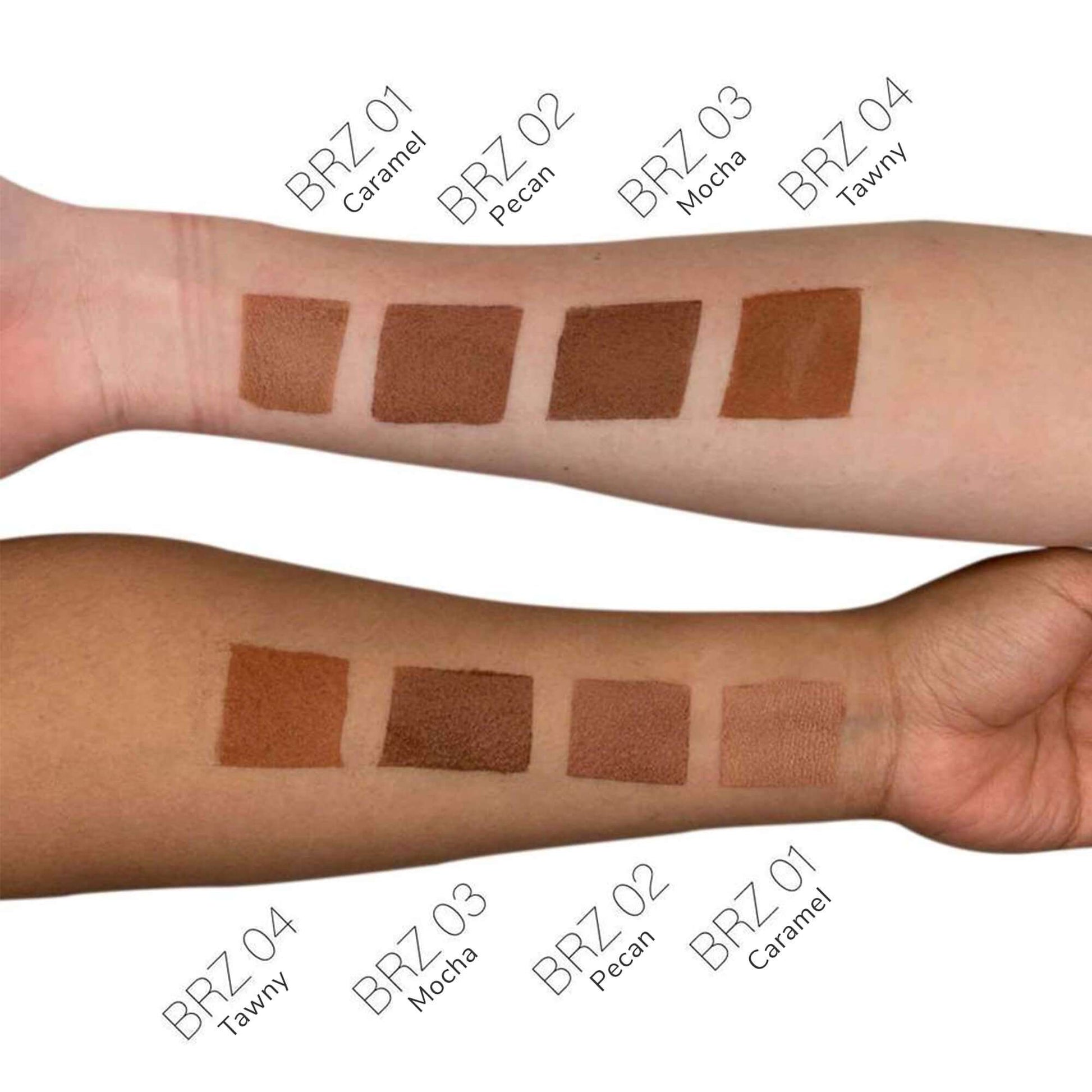 Caramel bronzer swatch on medium skin for sun-kissed glow