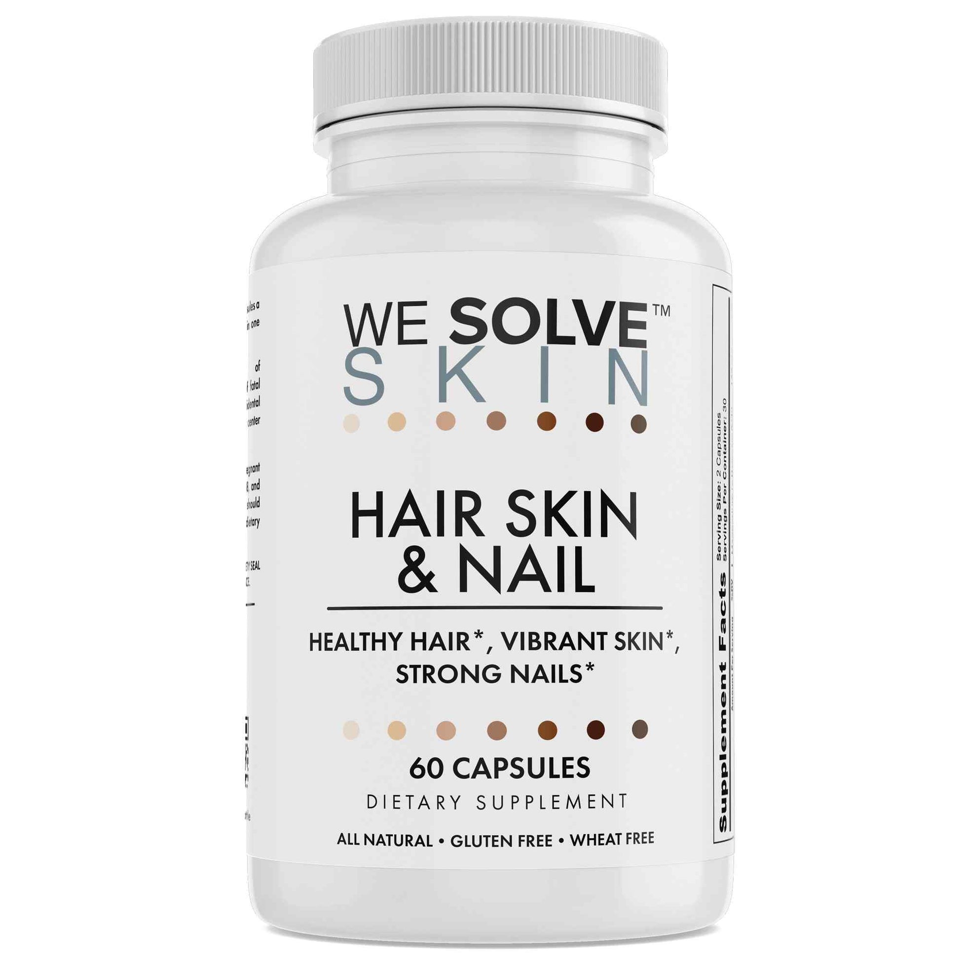 Hair skin and nails vitamins bottle with biotin, folic acid, and collagen support