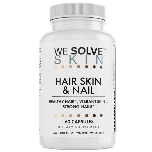 Hair skin and nails vitamins bottle with biotin, folic acid, and collagen support